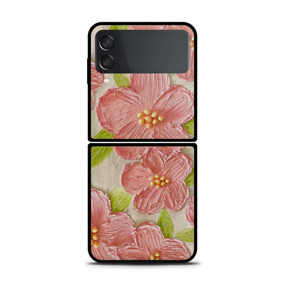 Samsung Galaxy Z Flip 3 5G Cover - Floral Series - Design 9 - Pink & Green - HQ Premium Shine Durable Shatterproof Case