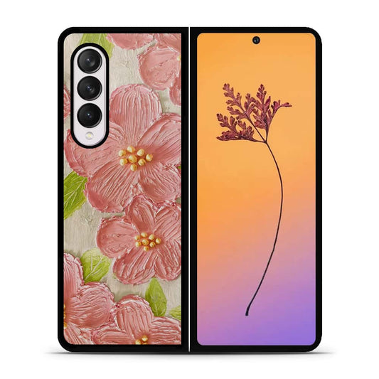 Samsung Galaxy Z Fold 4 5G Cover - Floral Series - Design 9 - Pink & Green - HQ Premium Shine Durable Shatterproof Case