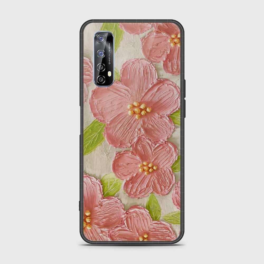 Realme 7 Cover - Floral Series - Design 9 - Pink & Green - HQ Premium Shine Durable Shatterproof Case