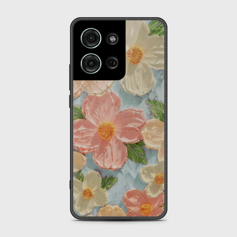 Motorola Moto G75 Cover - Floral Series - Design 16 - Cyan & Pink - HQ Premium Shine Durable Shatterproof Case