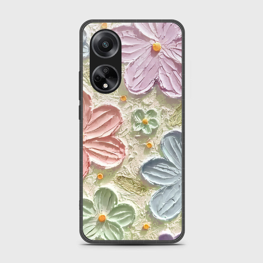 Oppo A98 Cover - Floral Series - Design 15 - Blue & Green - HQ Premium Shine Durable Shatterproof Case