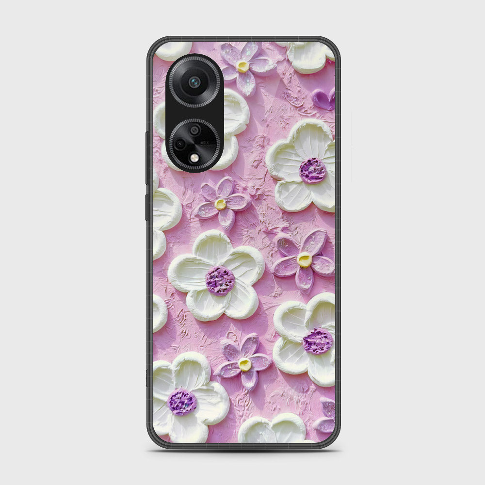 Oppo A98 Cover - Floral Series - Design 4 - Purple & White - HQ Premium Shine Durable Shatterproof Case