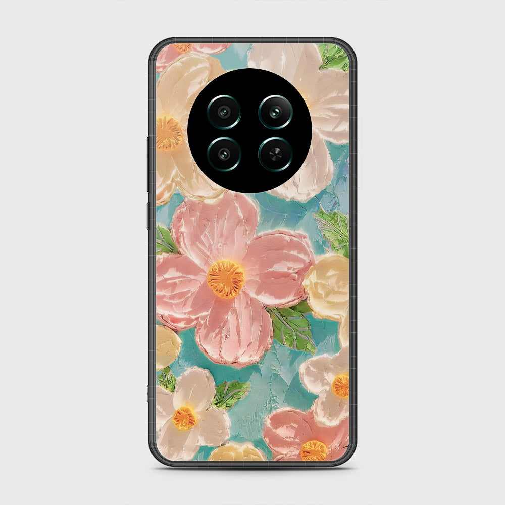 Realme 12 Plus Cover - Floral Series - Design 16 - Cyan & Pink - HQ Ultra Shine Premium Infinity Glass Soft Silicon Borders Case