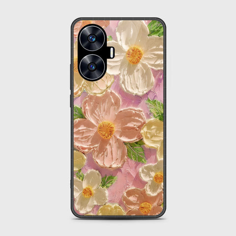 Realme C55 Cover - Floral Series - Design 11 - White & Green - HQ Premium Shine Durable Shatterproof Case