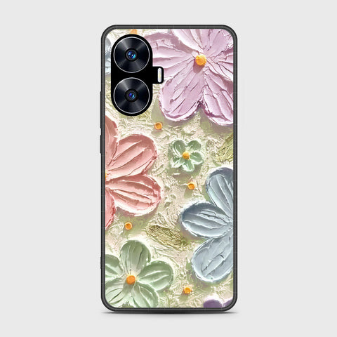 Realme C55 Cover - Floral Series - Design 15 - Blue & Green - HQ Premium Shine Durable Shatterproof Case