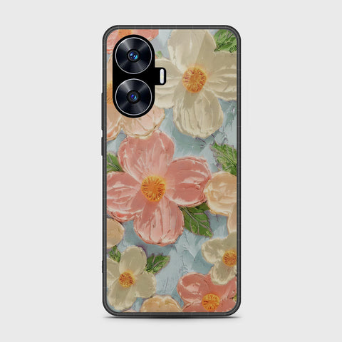 Realme C55 Cover - Floral Series - Design 16 - Cyan & Pink - HQ Premium Shine Durable Shatterproof Case