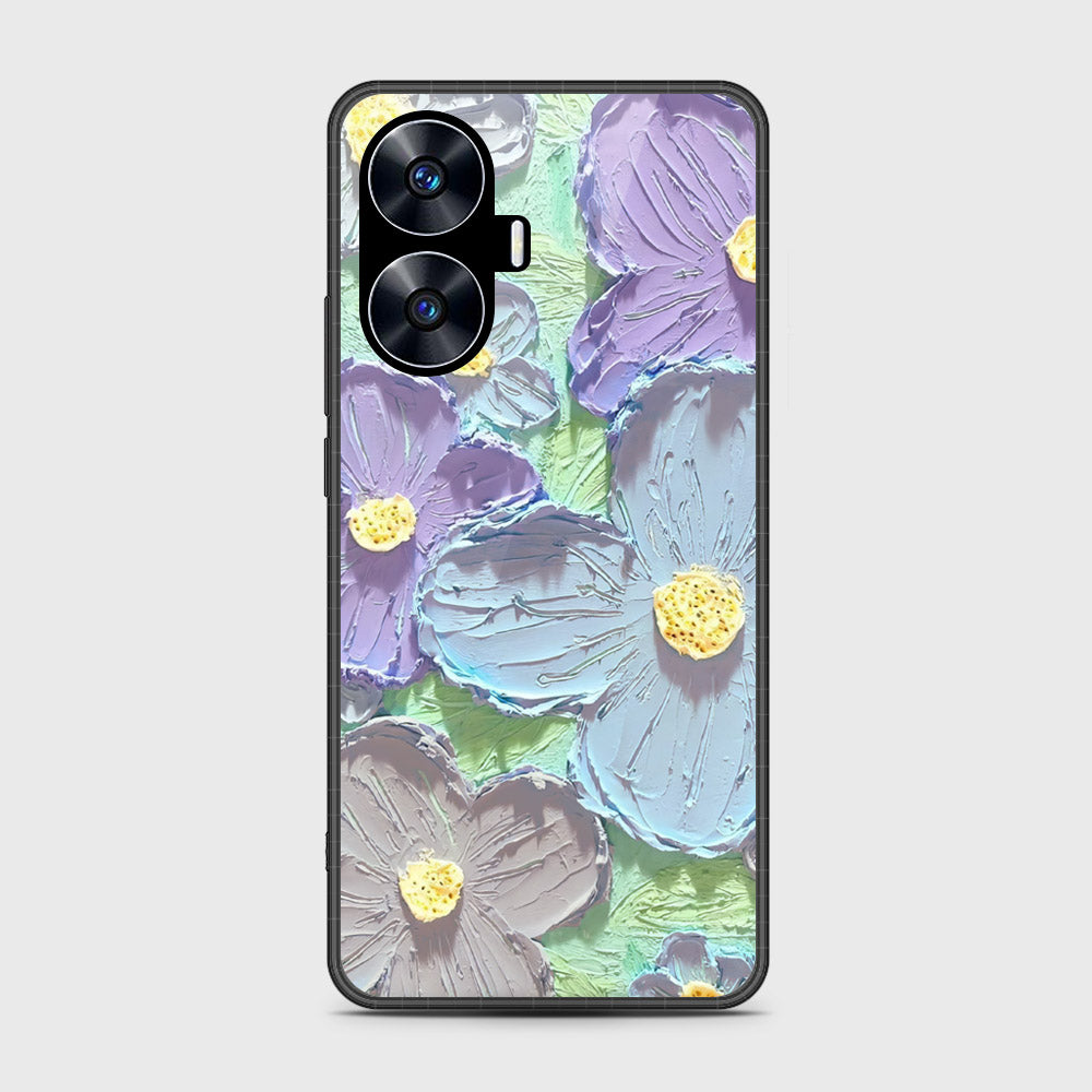 Realme C55 Cover - Floral Series - Design 1 - Purple & Aqua - HQ Premium Shine Durable Shatterproof Case