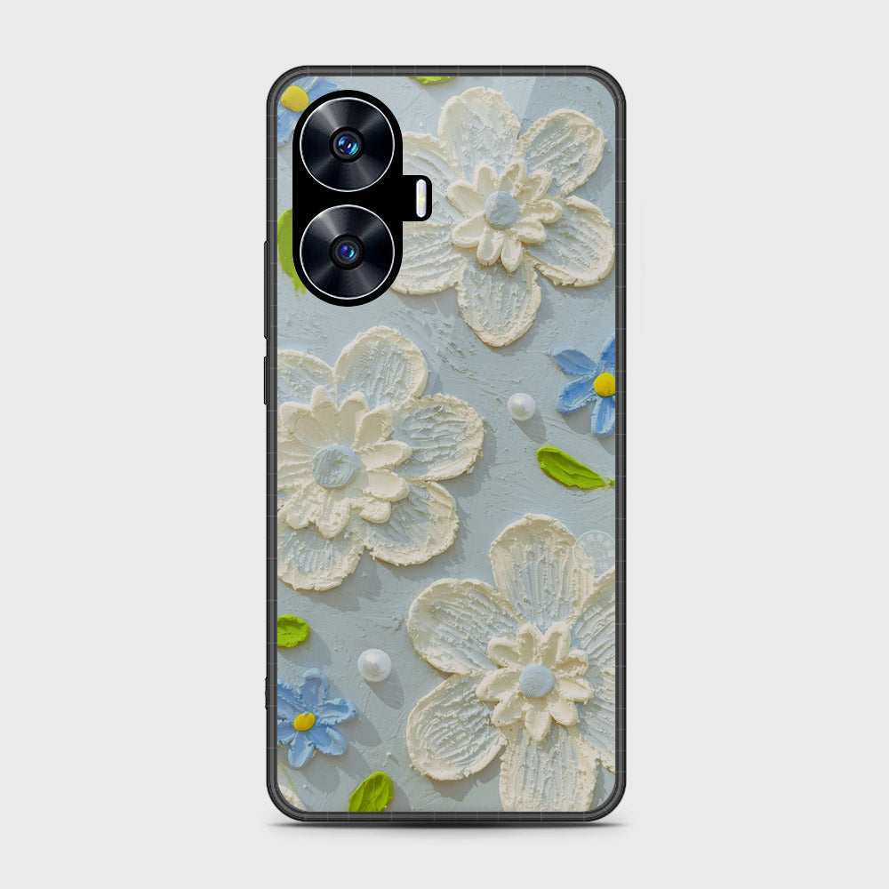 Realme C55 Cover - Floral Series - Design 3 - Sky Blue - HQ Premium Shine Durable Shatterproof Case