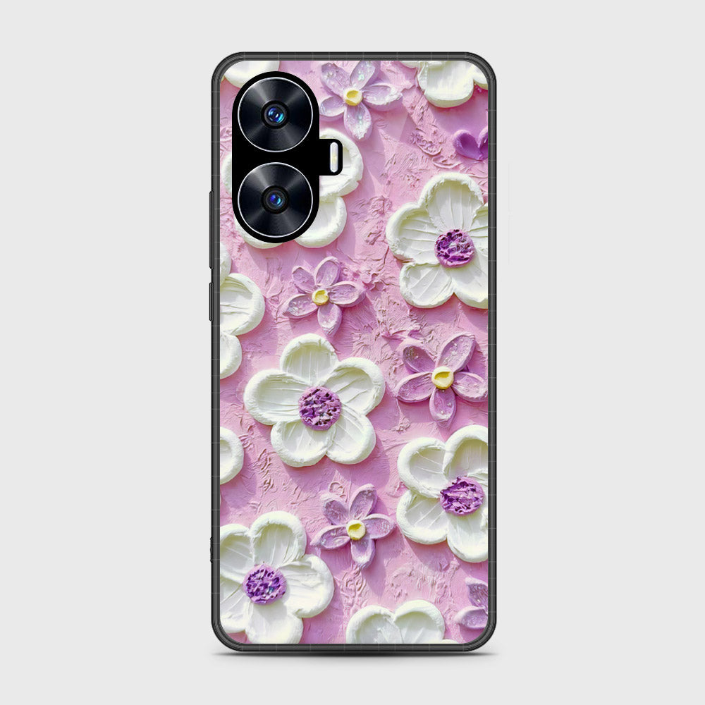 Realme C55 Cover - Floral Series - Design 4 - Purple & White - HQ Premium Shine Durable Shatterproof Case