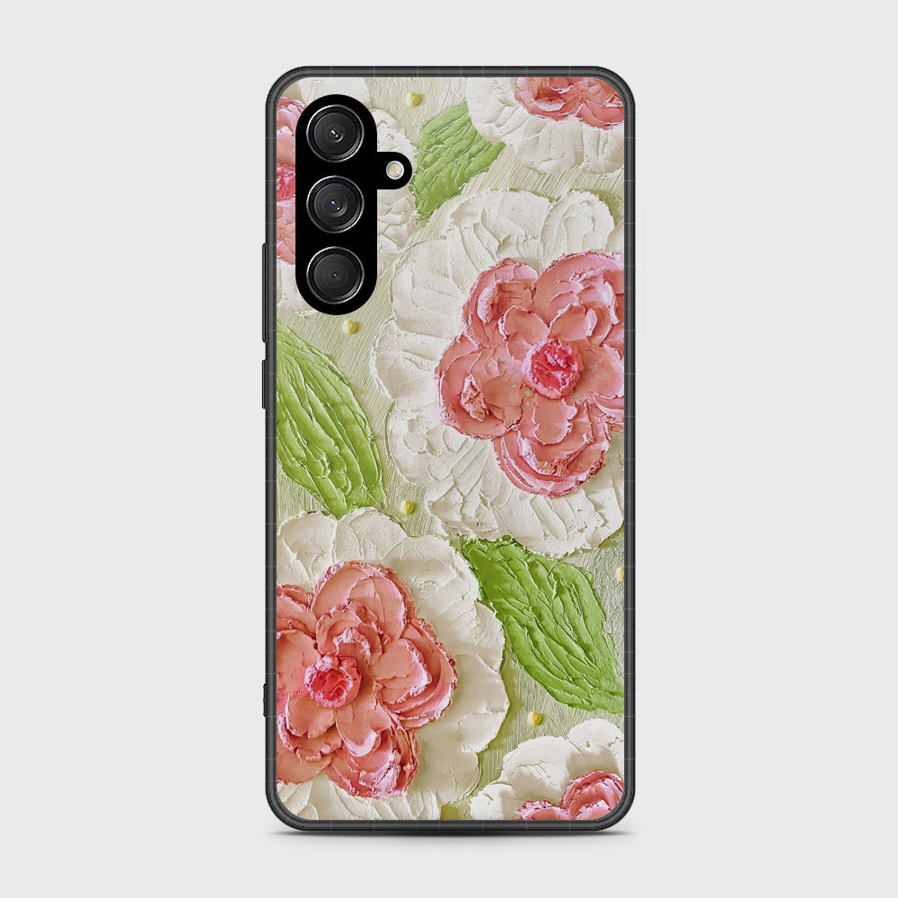 Samsung Galaxy F15 Cover - Floral Series - Design 13 - Offwhite & Green - HQ Premium Shine Durable Shatterproof Case