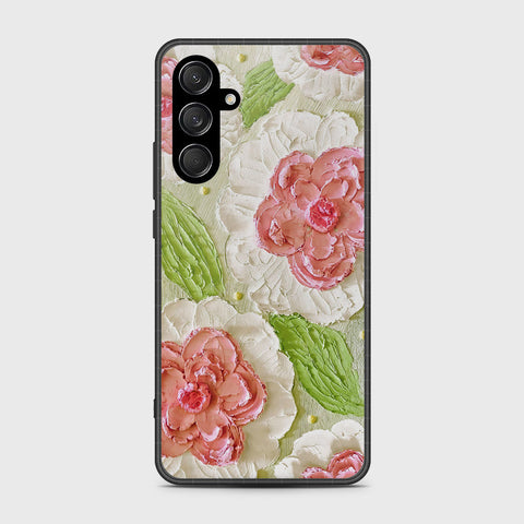 Samsung Galaxy M35 Cover - Floral Series - Design 13 - Offwhite & Green - HQ Premium Shine Durable Shatterproof Case