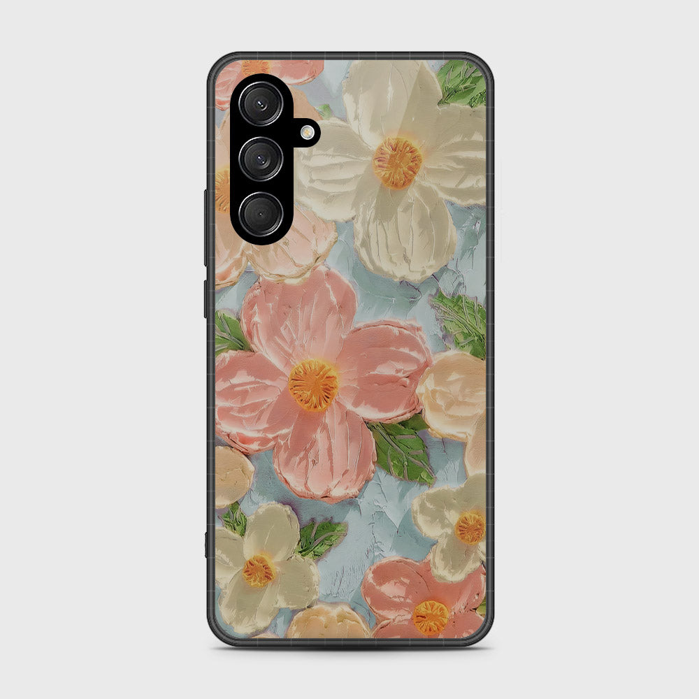 Samsung Galaxy M35 Cover - Floral Series - Design 16 - Cyan & Pink - HQ Premium Shine Durable Shatterproof Case