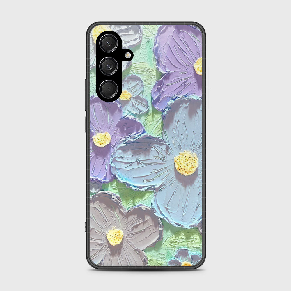 Samsung Galaxy M35 Cover - Floral Series - Design 1 - Purple & Aqua - HQ Premium Shine Durable Shatterproof Case