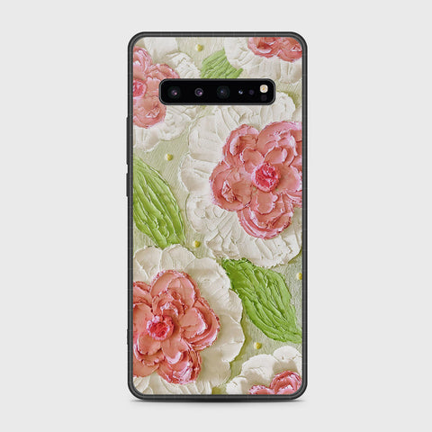 Samsung Galaxy S10 5G Cover - Floral Series - Design 13 - Offwhite & Green - HQ Premium Shine Durable Shatterproof Case