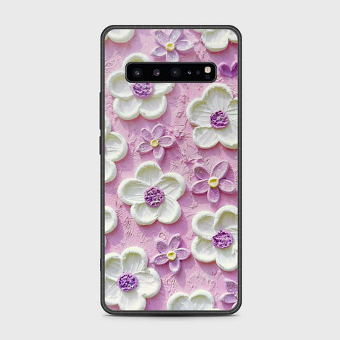 Samsung Galaxy S10 5G Cover - Floral Series - Design 4 - Purple & White - HQ Premium Shine Durable Shatterproof Case