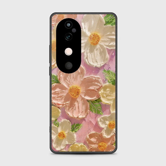 Vivo V40 Cover - Floral Series - Design 11 - White & Green - HQ Premium Shine Durable Shatterproof Case