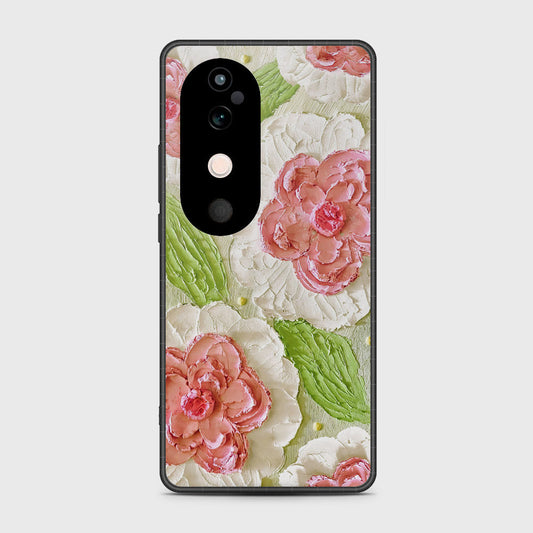 Vivo V40 Cover - Floral Series - Design 13 - Offwhite & Green - HQ Premium Shine Durable Shatterproof Case