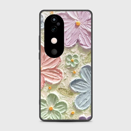 Vivo V40 Cover - Floral Series - Design 15 - Blue & Green - HQ Premium Shine Durable Shatterproof Case