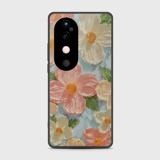 Vivo V40 Cover - Floral Series - Design 16 - Cyan & Pink - HQ Premium Shine Durable Shatterproof Case