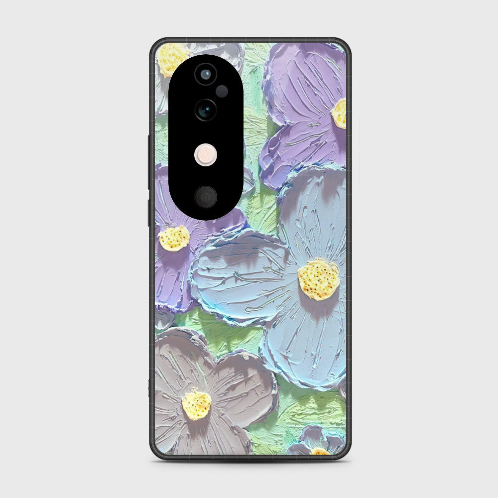 Vivo V40 Cover - Floral Series - Design 1 - Purple & Aqua - HQ Premium Shine Durable Shatterproof Case