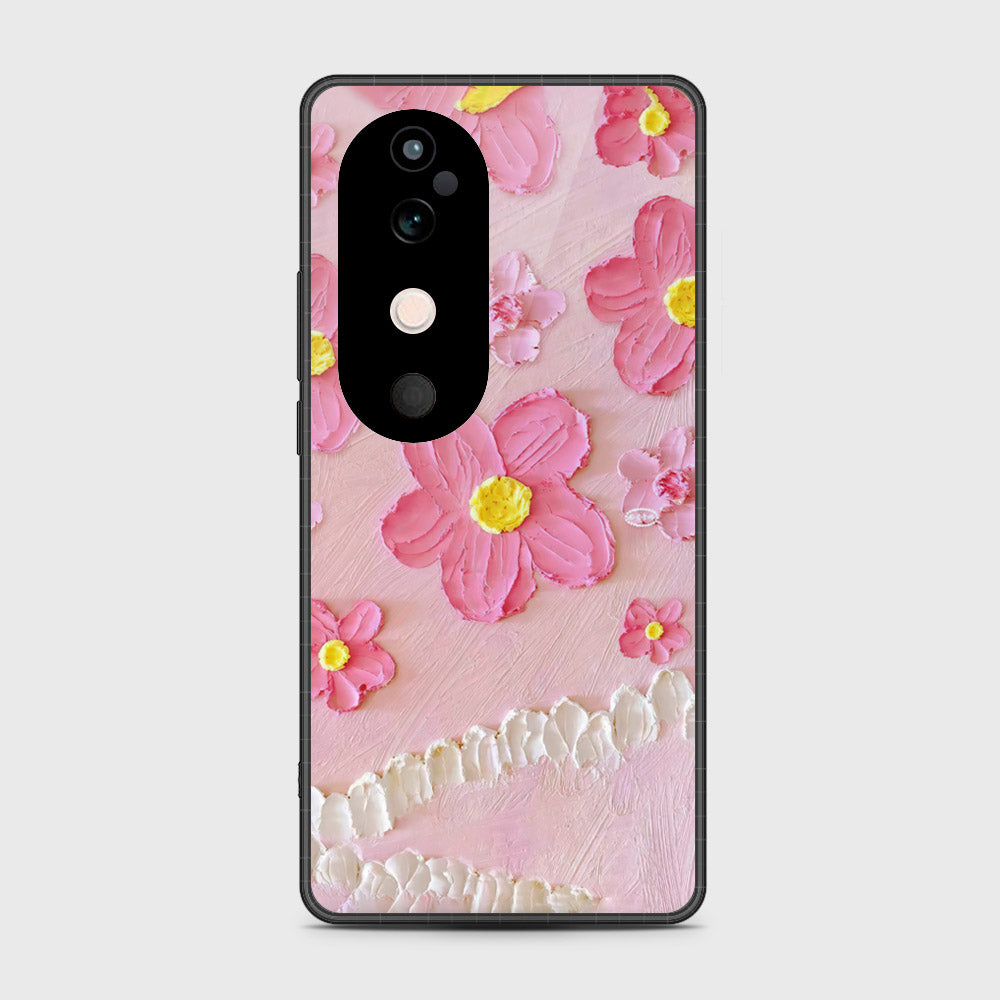 Vivo V40 Cover - Floral Series - Design 2 - Pink - HQ Premium Shine Durable Shatterproof Case