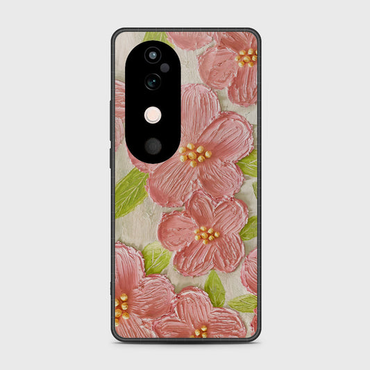 Vivo V40 Cover - Floral Series - Design 9 - Pink & Green - HQ Premium Shine Durable Shatterproof Case