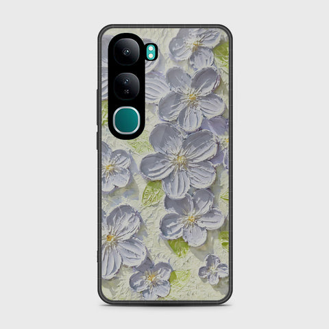 Vivo V40 Lite (IDN) Cover - Floral Series - Design 12 - Grey & Green - HQ Premium Shine Durable Shatterproof Case