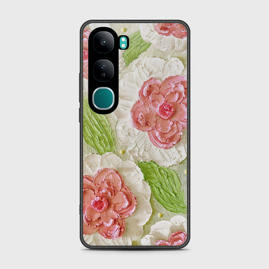 Vivo Y300 Cover - Floral Series - Design 13 - Offwhite & Green - HQ Premium Shine Durable Shatterproof Case