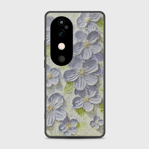 Vivo V40 Pro Cover - Floral Series - Design 12 - Grey & Green - HQ Premium Shine Durable Shatterproof Case