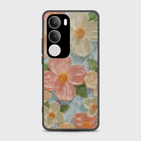 Vivo Y19s Cover - Floral Series - Design 16 - Cyan & Pink - HQ Premium Shine Durable Shatterproof Case