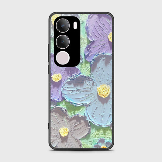 Vivo Y19s Cover - Floral Series - Design 1 - Purple & Aqua - HQ Premium Shine Durable Shatterproof Case