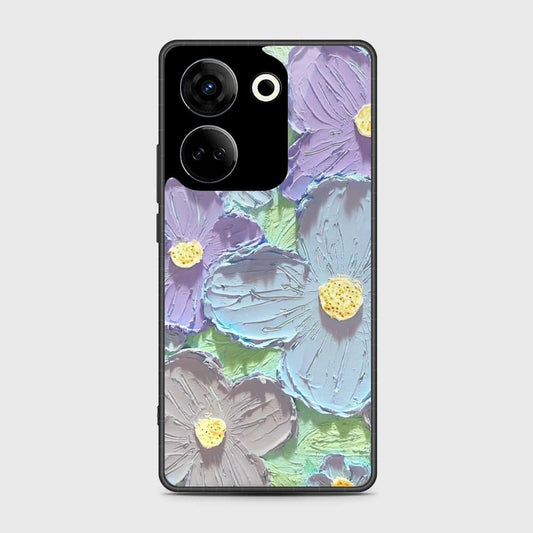 Tecno Camon 20 Cover - Floral Series - Design 1 - Purple & Aqua - HQ Premium Shine Durable Shatterproof Case