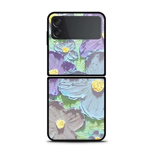 Samsung Galaxy Z Flip 3 5G Cover - Floral Series - Design 1 - Purple & Aqua - HQ Premium Shine Durable Shatterproof Case