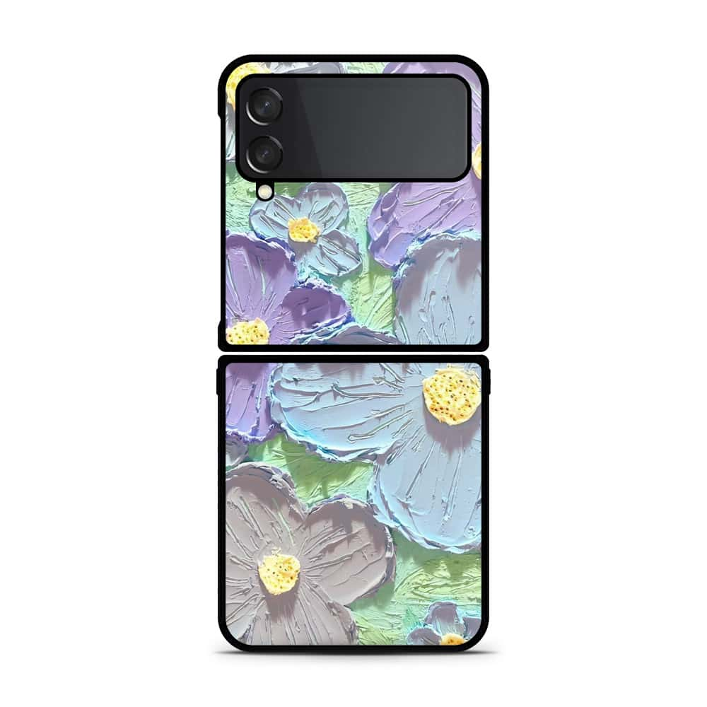 Samsung Galaxy Z Flip 4 5G Cover - Floral Series - Design 1 - Purple & Aqua - HQ Premium Shine Durable Shatterproof Case (Fast Delivery)