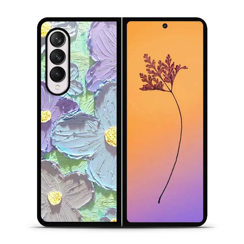 Samsung Galaxy Z Fold 4 5G Cover - Floral Series - Design 1 - Purple & Aqua - HQ Premium Shine Durable Shatterproof Case