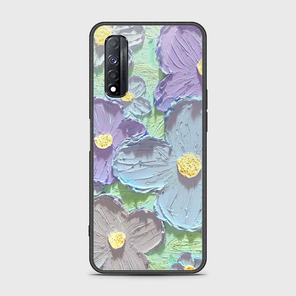 Realme Narzo 30 Cover - Floral Series - Design 1 - Purple & Aqua - HQ Premium Shine Durable Shatterproof Case