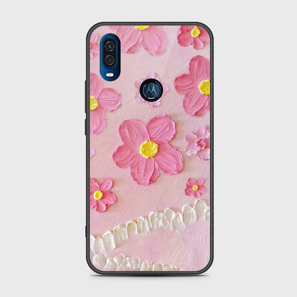 Motorola One Vision Cover - Floral Series - Design 2 - Pink - HQ Premium Shine Durable Shatterproof Case