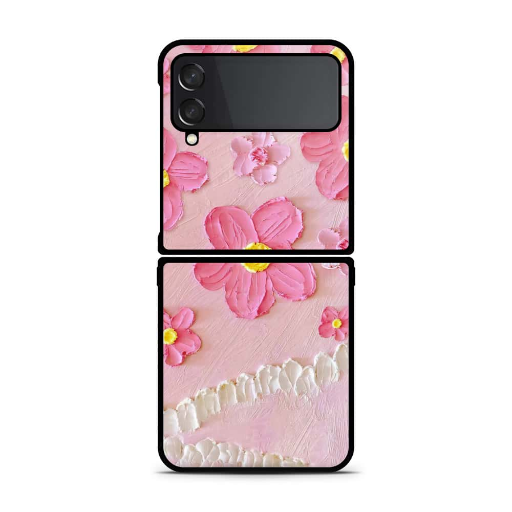 Samsung Galaxy Z Flip 4 5G Cover - Floral Series - Design 2 - Pink - HQ Premium Shine Durable Shatterproof Case