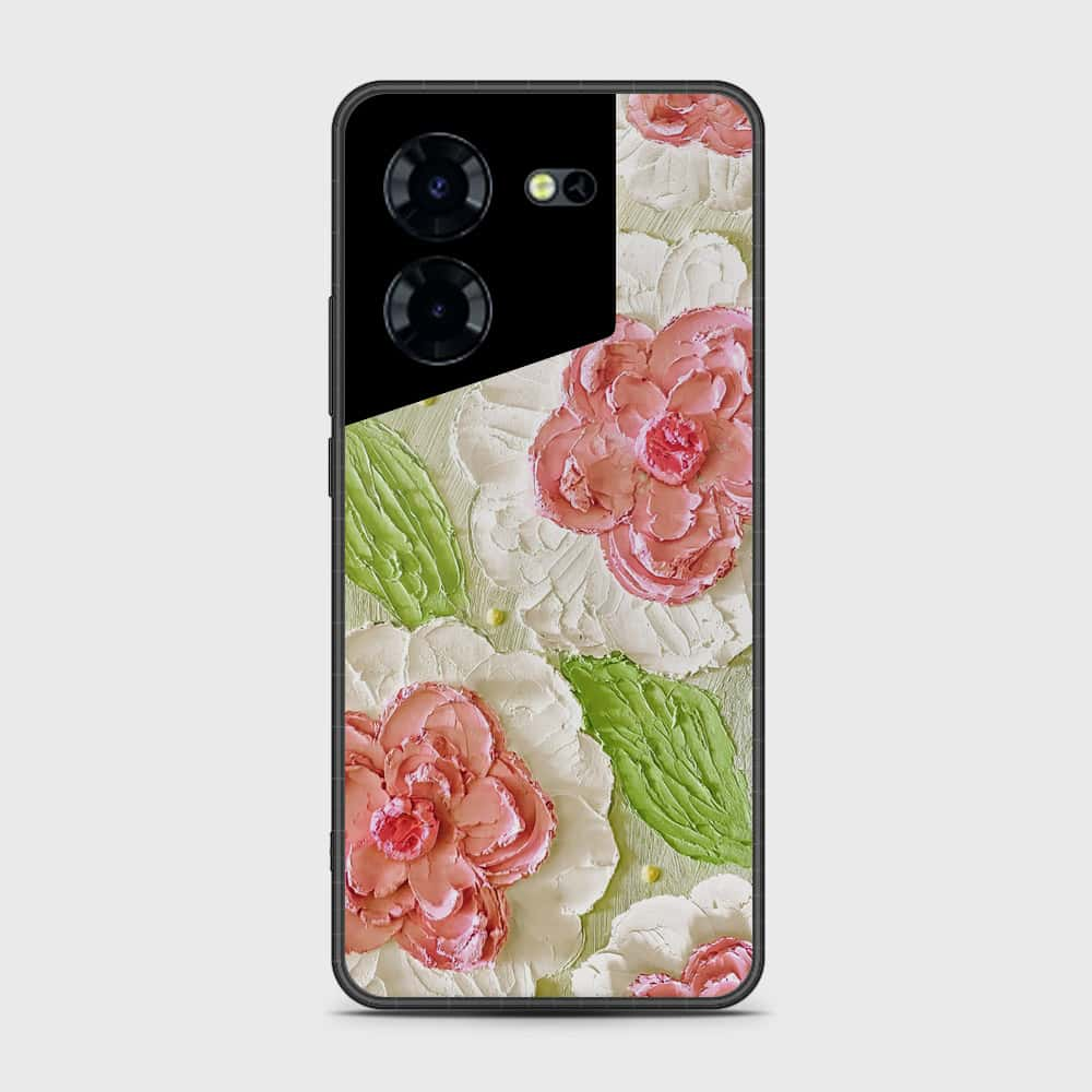 Tecno Pova 5 Cover - Floral Series - Design 13 - Offwhite & Green - HQ Premium Shine Durable Shatterproof Case