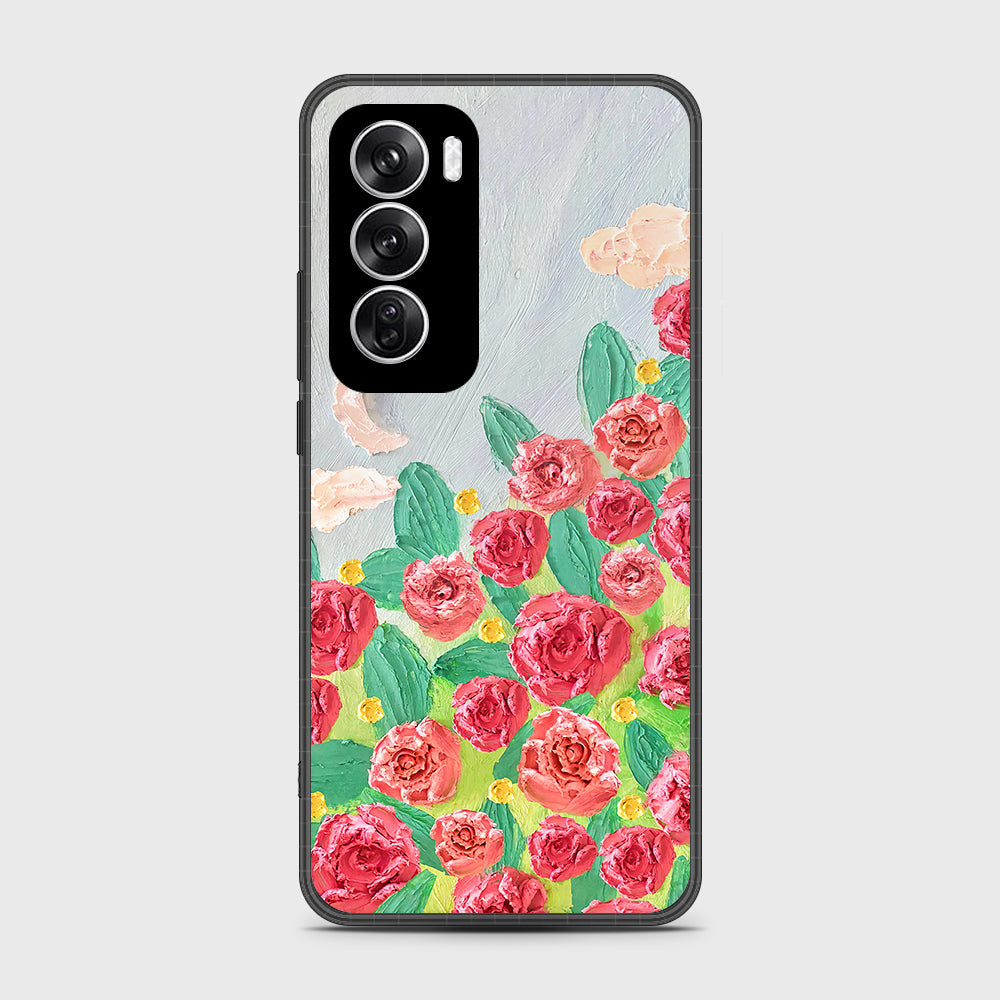 Oppo Reno 12 Cover - Floral Series - Design 10 - Red & Green - HQ Premium Shine Durable Shatterproof Case