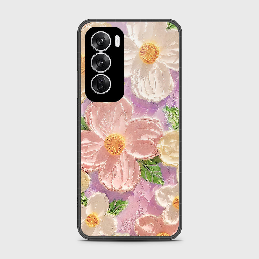 Oppo Reno 12 Cover - Floral Series - Design 11 - White & Green - HQ Premium Shine Durable Shatterproof Case