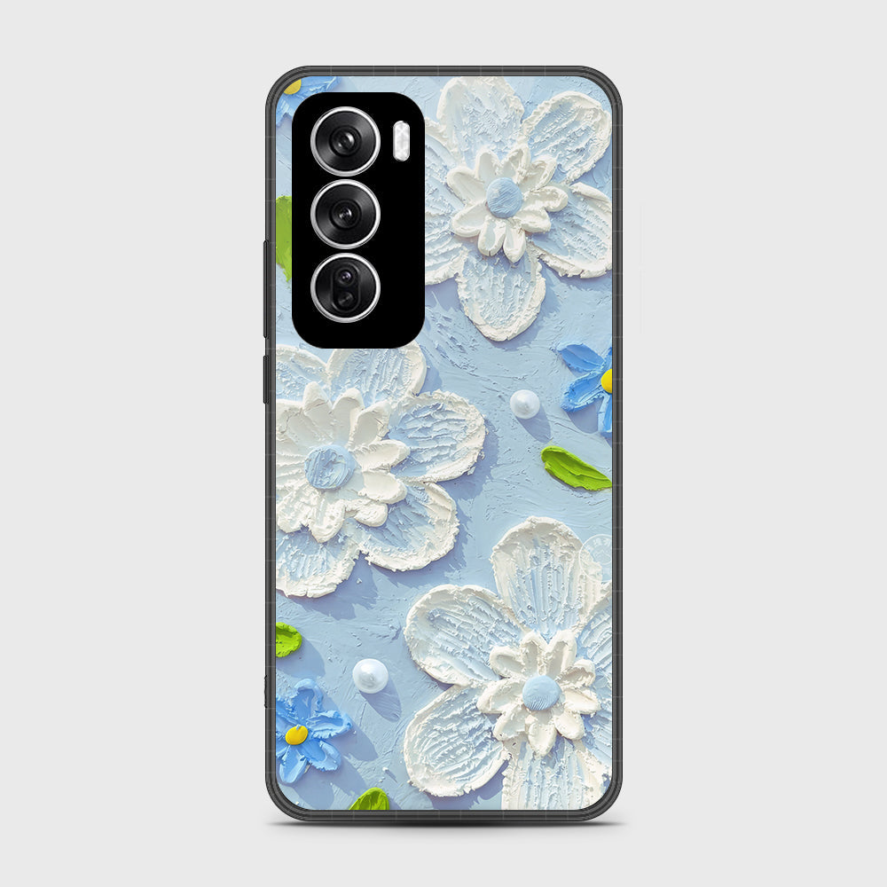 Oppo Reno 12 Cover - Floral Series - Design 3 - Sky Blue - HQ Premium Shine Durable Shatterproof Case