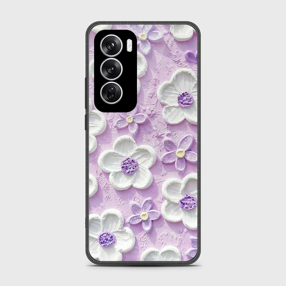 Oppo Reno 12 Cover - Floral Series - Design 4 - Purple & White - HQ Premium Shine Durable Shatterproof Case