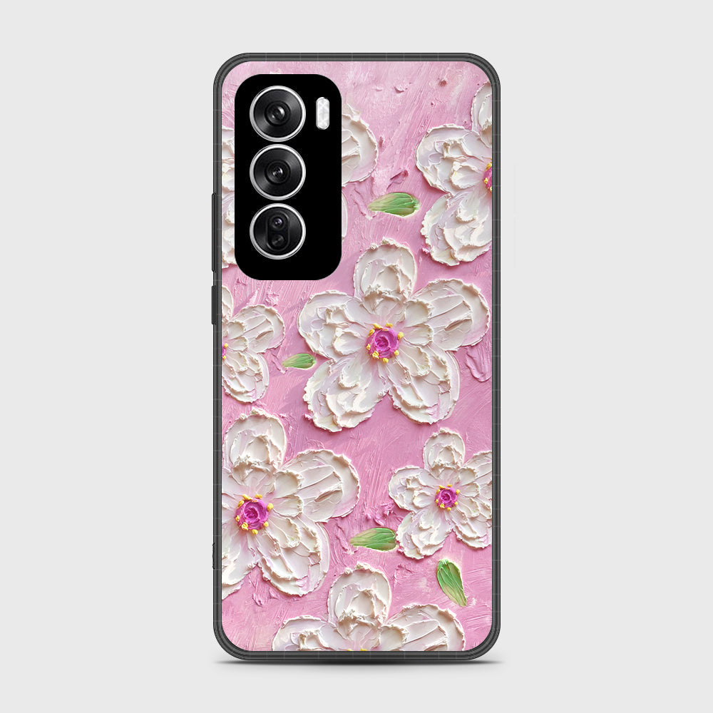 Oppo Reno 12 Cover - Floral Series - Design 5 - Pink & White - HQ Premium Shine Durable Shatterproof Case