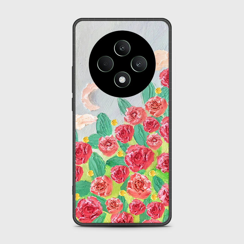 Oppo Reno 12F Cover - Floral Series - Design 10 - Red & Green - HQ Premium Shine Durable Shatterproof Case