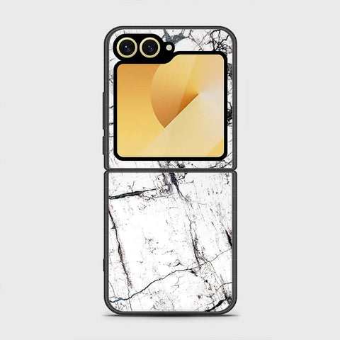 Samsung Galaxy Z Flip 6 Cover - White Marble Series 2 - HQ Premium Shine Durable Shatterproof Case