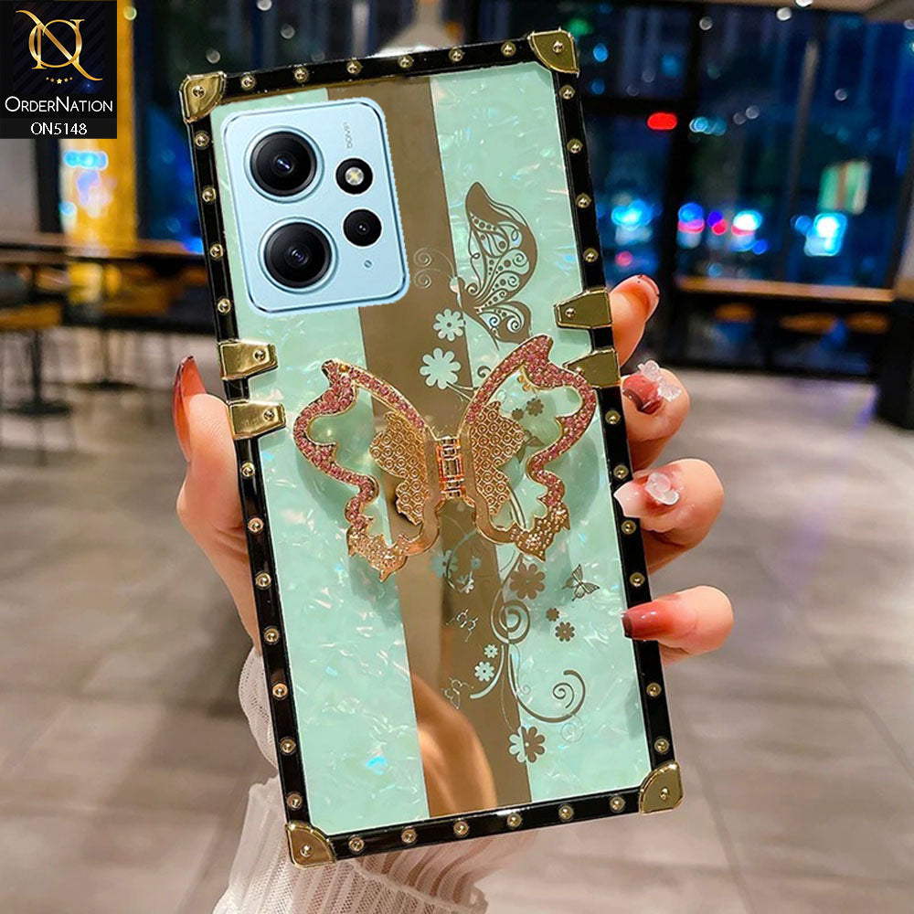 Xiaomi Redmi Note 12 Cover - Aqua -  Luxury Shiny Rhinestone Butterfly Electroplated Square Trunk Soft Case