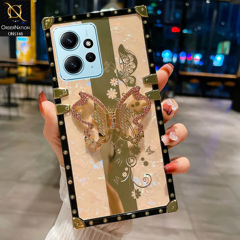 Xiaomi Redmi Note 12 Cover - Rose Gold -  Luxury Shiny Rhinestone Butterfly Electroplated Square Trunk Soft Case