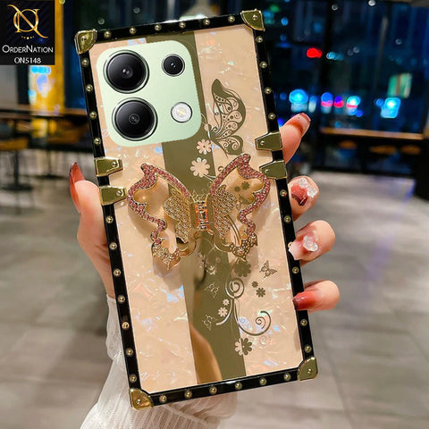 Xiaomi Redmi Note 13 Cover - Rose Gold -  Luxury Shiny Rhinestone Butterfly Electroplated Square Trunk Soft Case