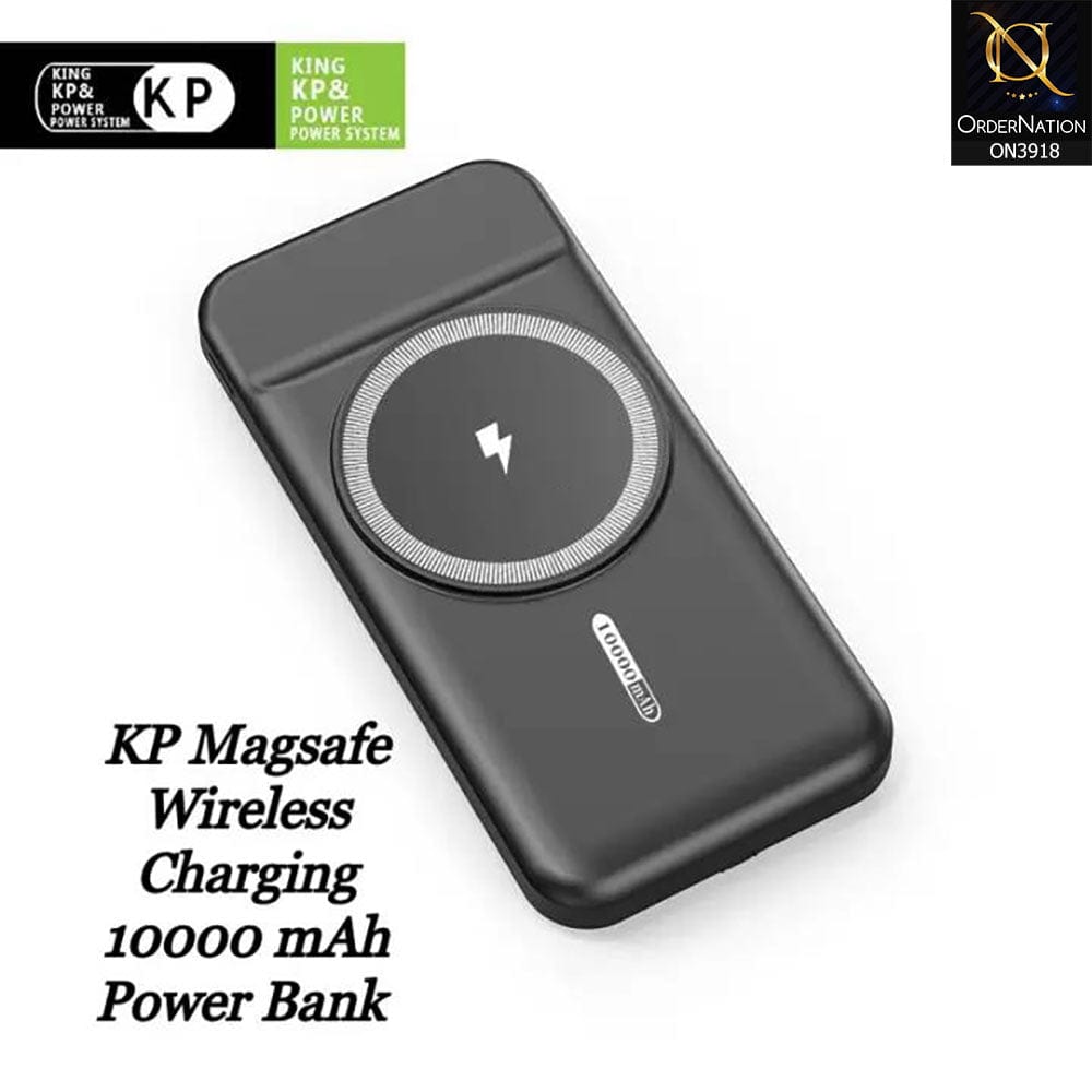 Black - KP WP 19 Wireless Magnet powerbank - Magsafe battery power bank 10000 mah